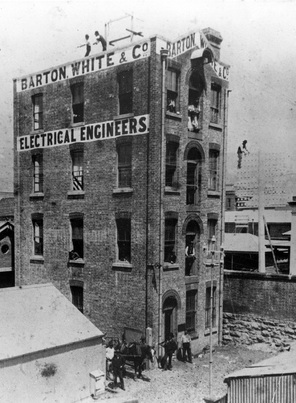 Barton, White & Company’s Powerhouse in Edison Lane, Brisbane, c.1889. The Company became the first to provide a public supply of electricity in Queensland.